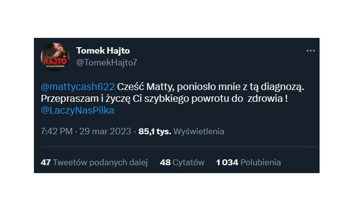 REAKCJA Tomasza Hajto na wpis Matty'ego Casha!